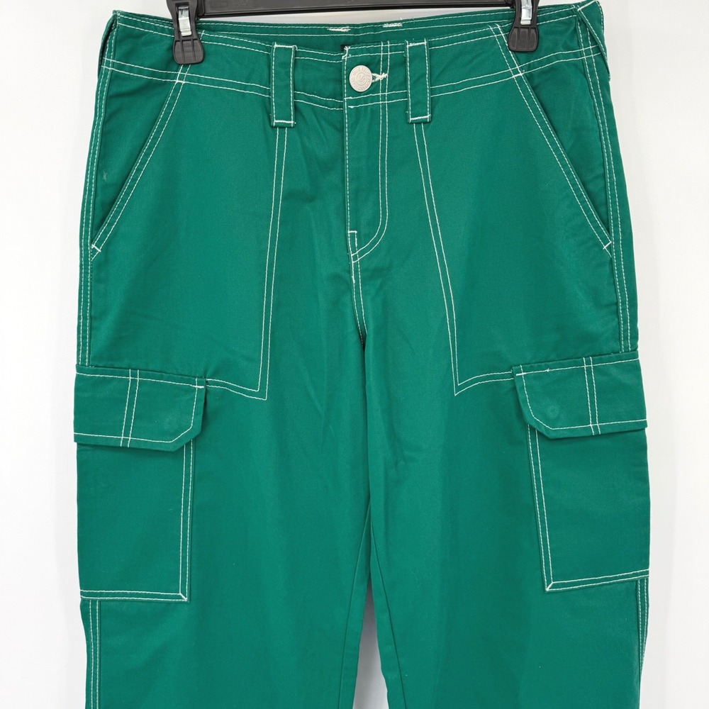 True Religion Cargo Pants Womens 28 Green Military Contrast Stitch Straight Leg